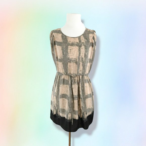 LIL Anthropology Sz 0 Silk Peach Gray Sleeveless tie Waist Tunic Shirt Dress - Picture 1 of 4